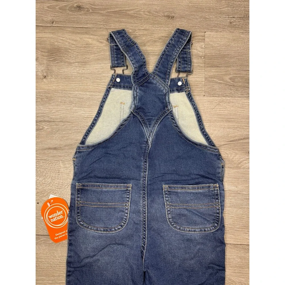 Wonder Nation Denim Overalls Kids 4T Adjustable Straps Blue Jeans New